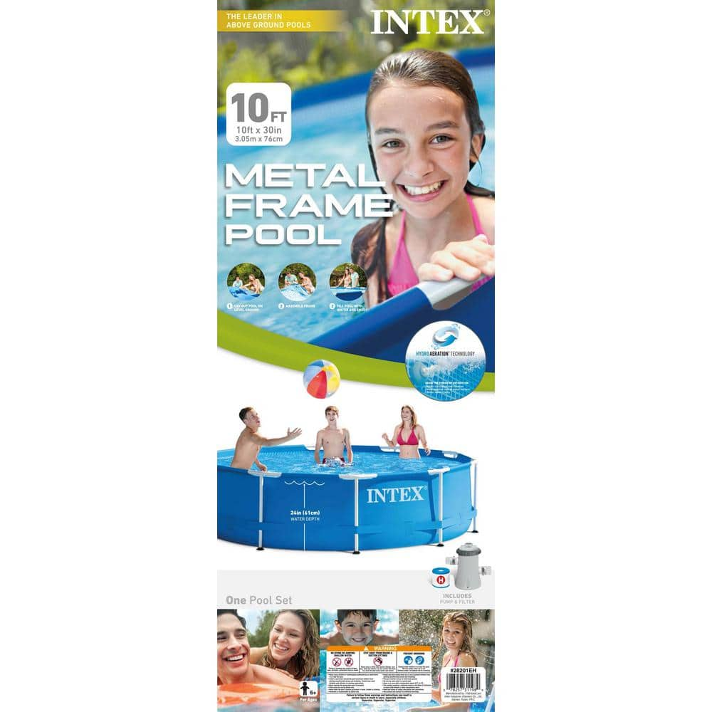 INTEX 10 ft. x 30 in. Deep Round Metal Frame Above Ground Swimming Pool with 330 GPH Pump and Filters, 1718 Gallons Capacity 28201EH + 29007E