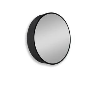 24 in. W x 24 in. H Small Round Black Metal Frame Wall Mount or Recessed Bathroom Medicine Cabinet with Mirror MEDICCwy01