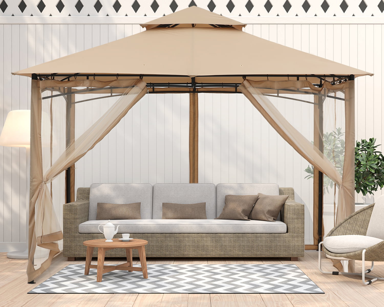 ABCCANOPY 11'x11' Patio Gazebo With Mosquito Netting and Double Soft Roof Canopies for Shade and Rain,Khaki