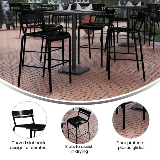 Emma And Oliver Armless Powder Coated Steel Stool With 2 Slat Back For Indoor outdoor Use