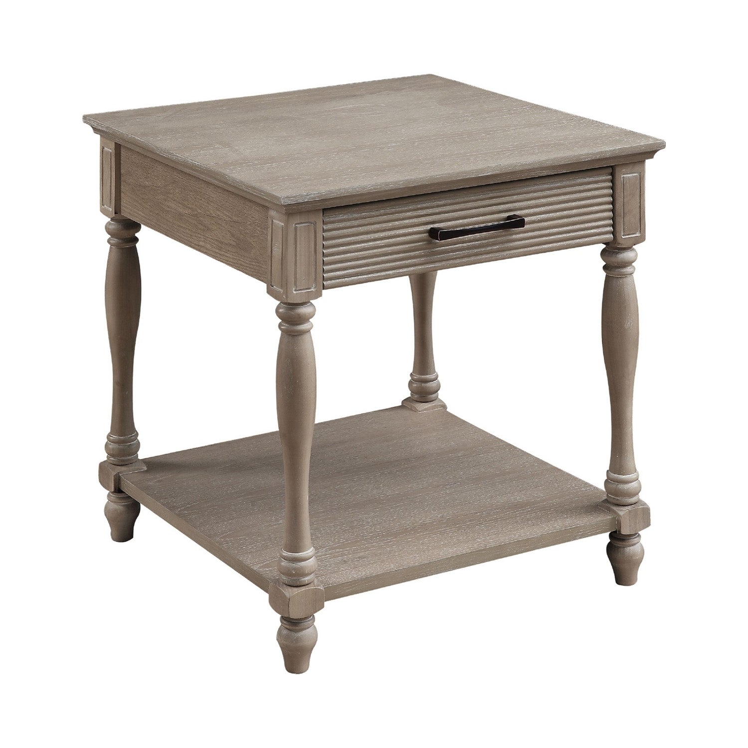 One Drawer Wooden End Table in Weathered Oak Finish