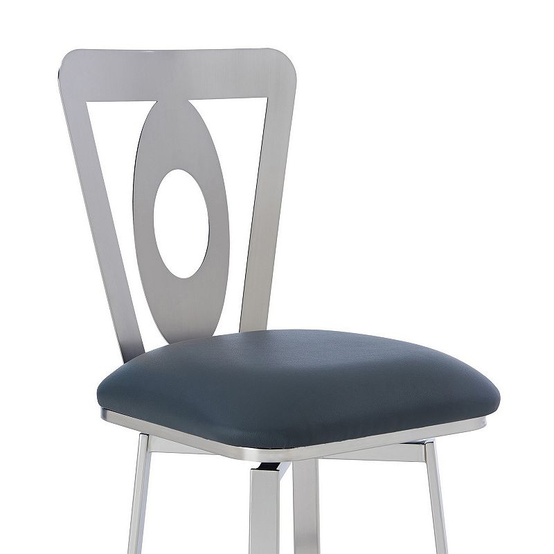 30 Inches Leatherette Barstool with Oval Cut Out， Silver