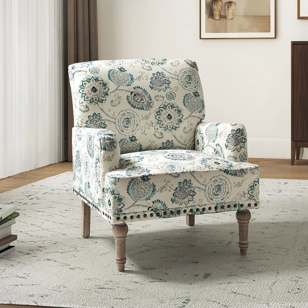 Geltrude Traditonal Floral Fabric Design Upholstered Accent Armchair with Turned Legs by HULALA HOME