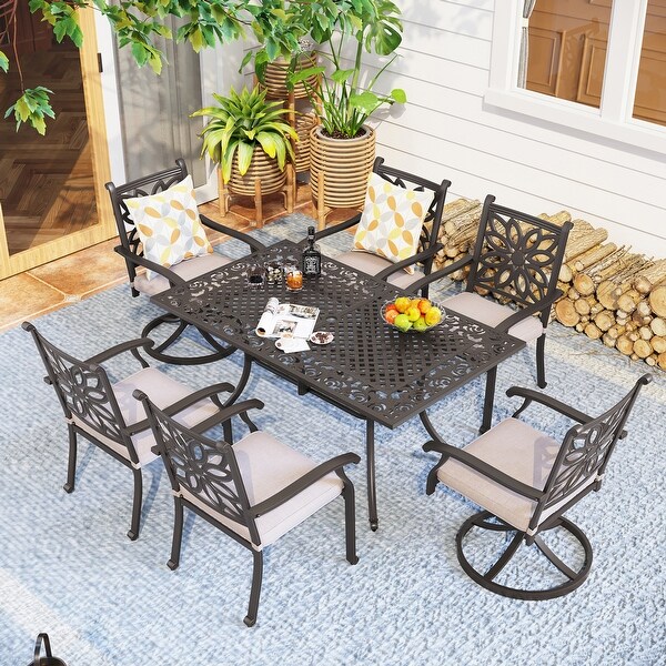 MAISON ARTS 7Piece Cast Aluminum Patio Dining Set with Rectangle Dining Table and 6 Cast Aluminum Patio Chairs