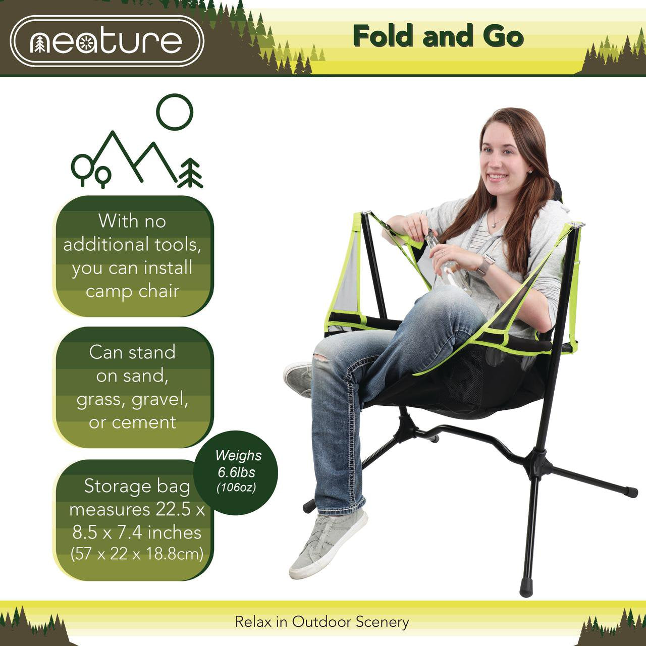 Neature Camp Swing Folding Chair Rocker - Outdoor Camping Portable Hammock