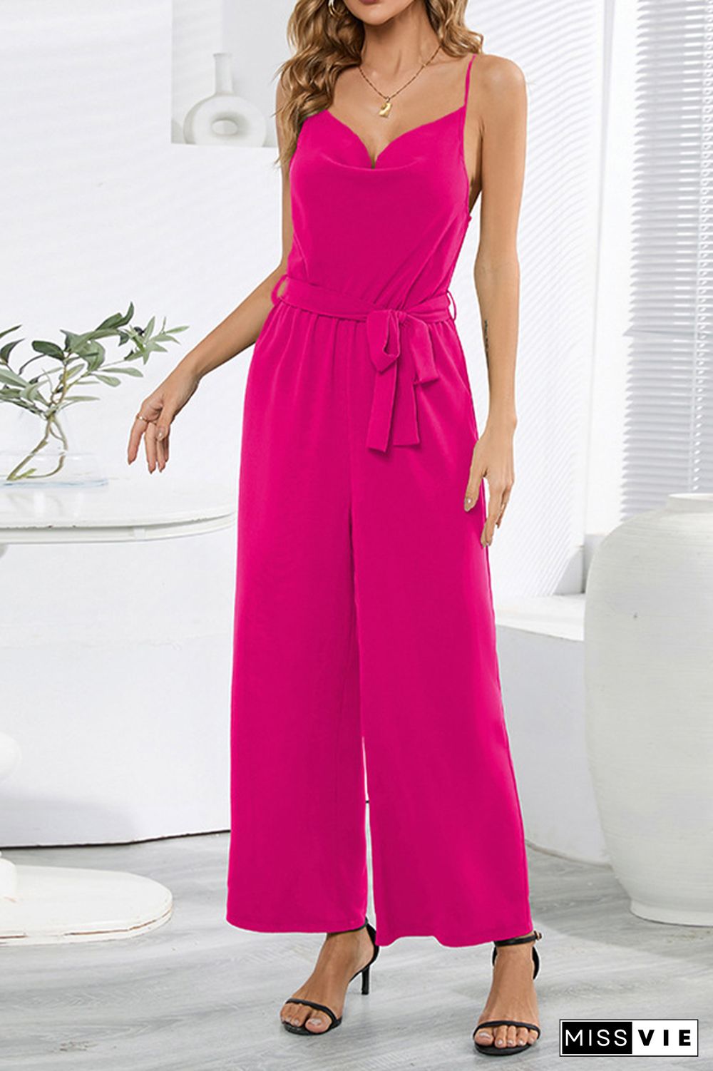 Swing Collar Wide Leg Cami Jumpsuit