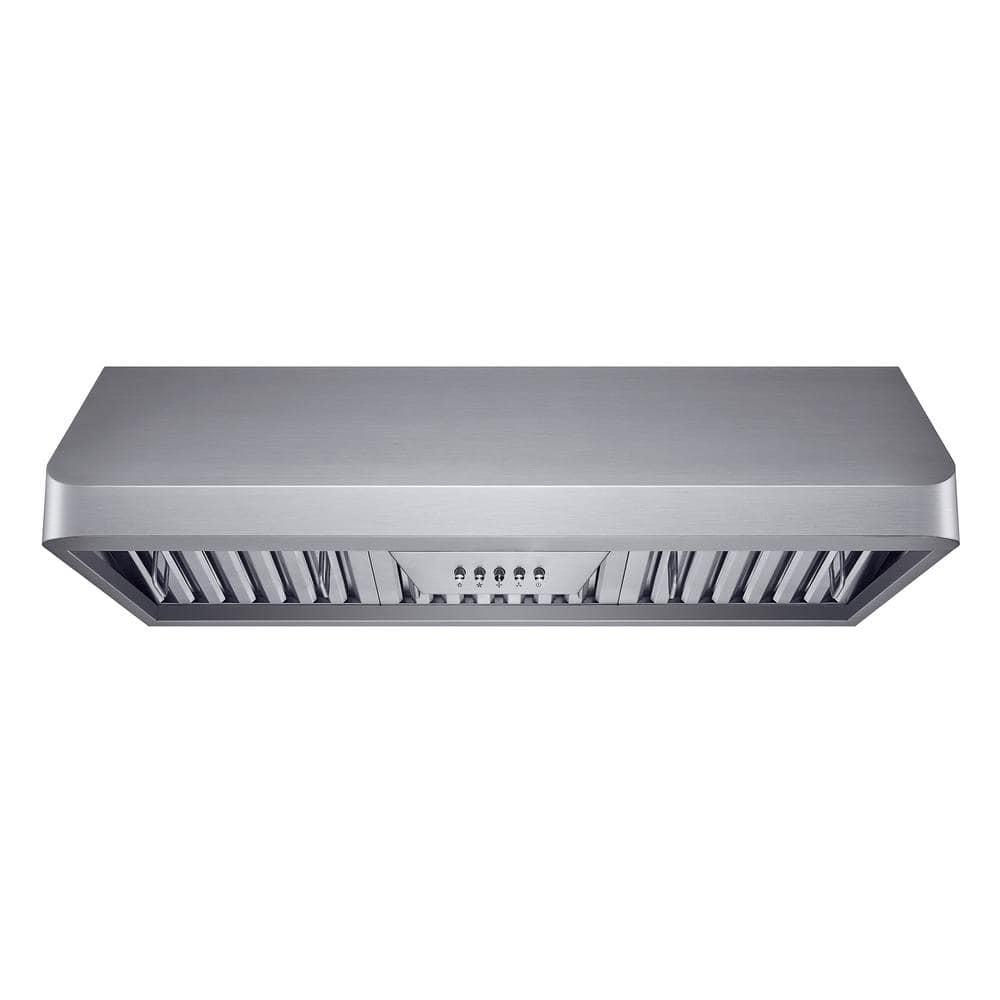 Winflo 36 in 298 CFM Ducted Under Cabinet Range Hood in Stainless with Steel Baffle Filters and Push Button