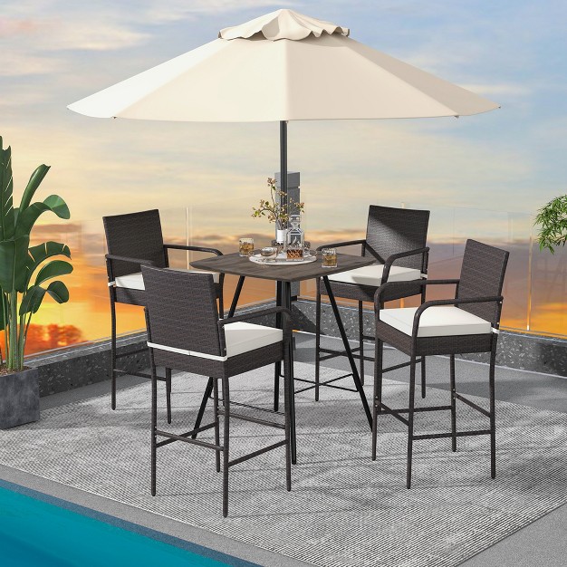 Costway 2pcs Patio Pe Wicker Bar Chairs Counter Height barstools With Armrests amp cushions