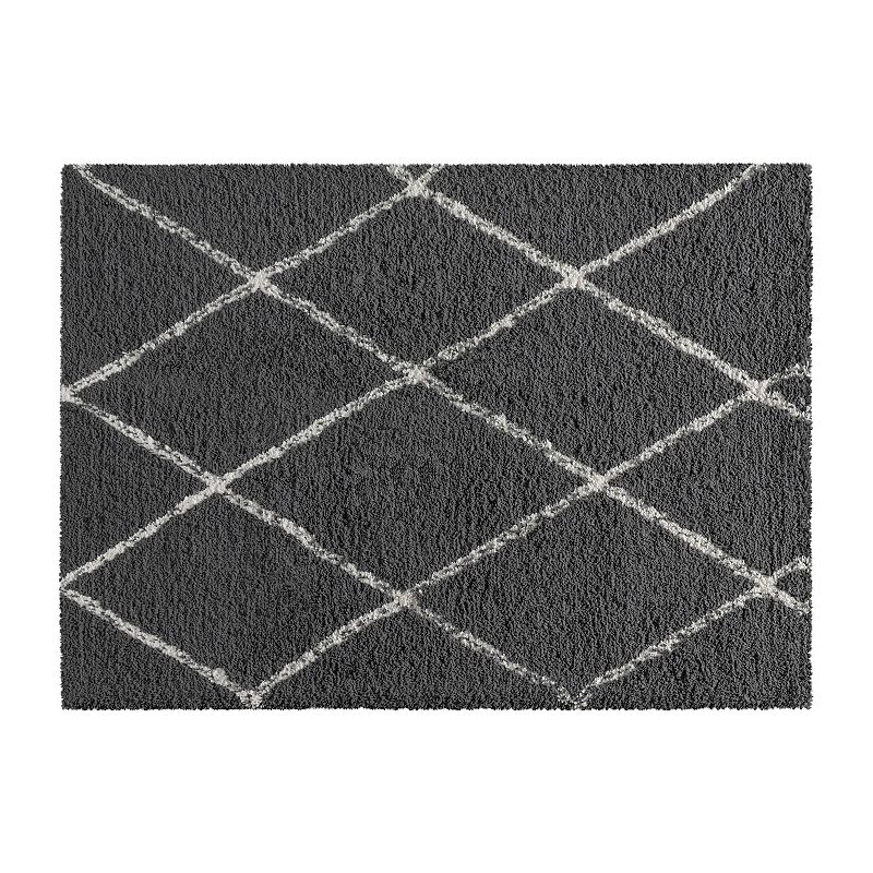 Merrick Lane Shag Style Diamond Trellis Area Rug - 5' x 7' - Charcoal/Ivory Polyester (PET)