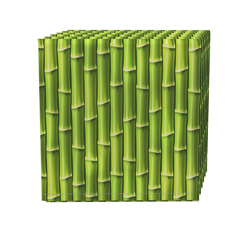 Napkin Set， 100% Polyester， Set of 4， 18x18， Green Bam boo Sticks