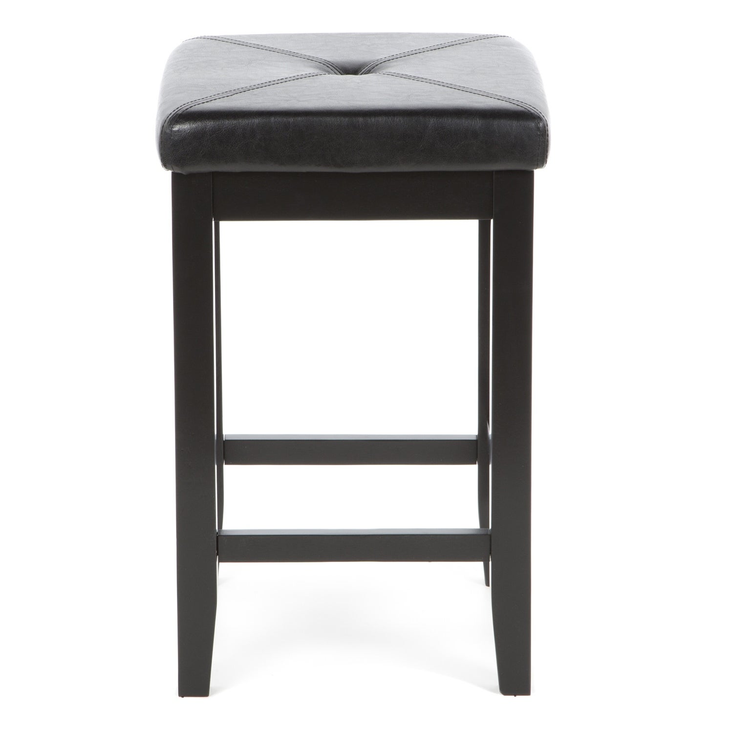 Set of 2 - Black 24-inch Backless Barstools with Faux Leather Seat - 24'' H x 15'' W x 15'' D