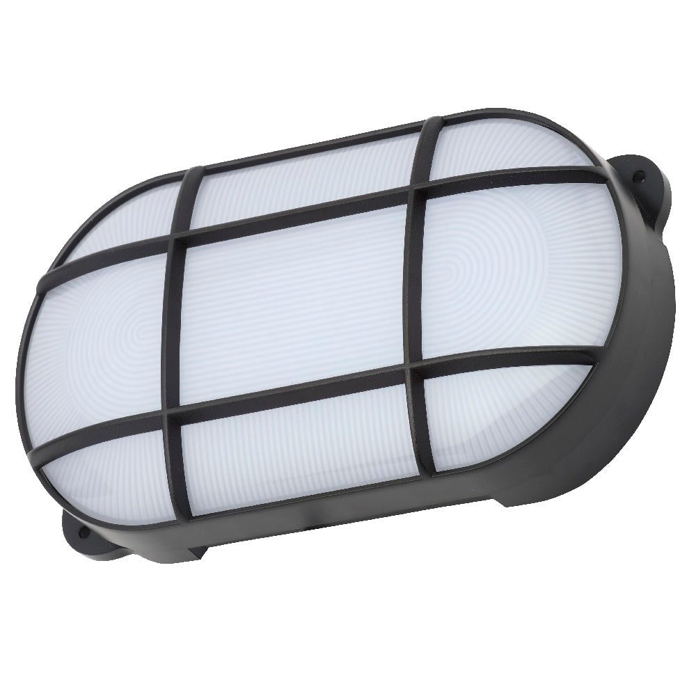 Britalia BRCZ-34027-BLK LED Black & White Diffuser Outdoor Oval Grille Bulkhead Wall Light 21cm