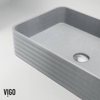 VIGO Cadman Modern Gray Concreto Stone 21 in. L x 14 in. W x 5 in. H Rectangular Fluted Bathroom Vessel Sink VG04074