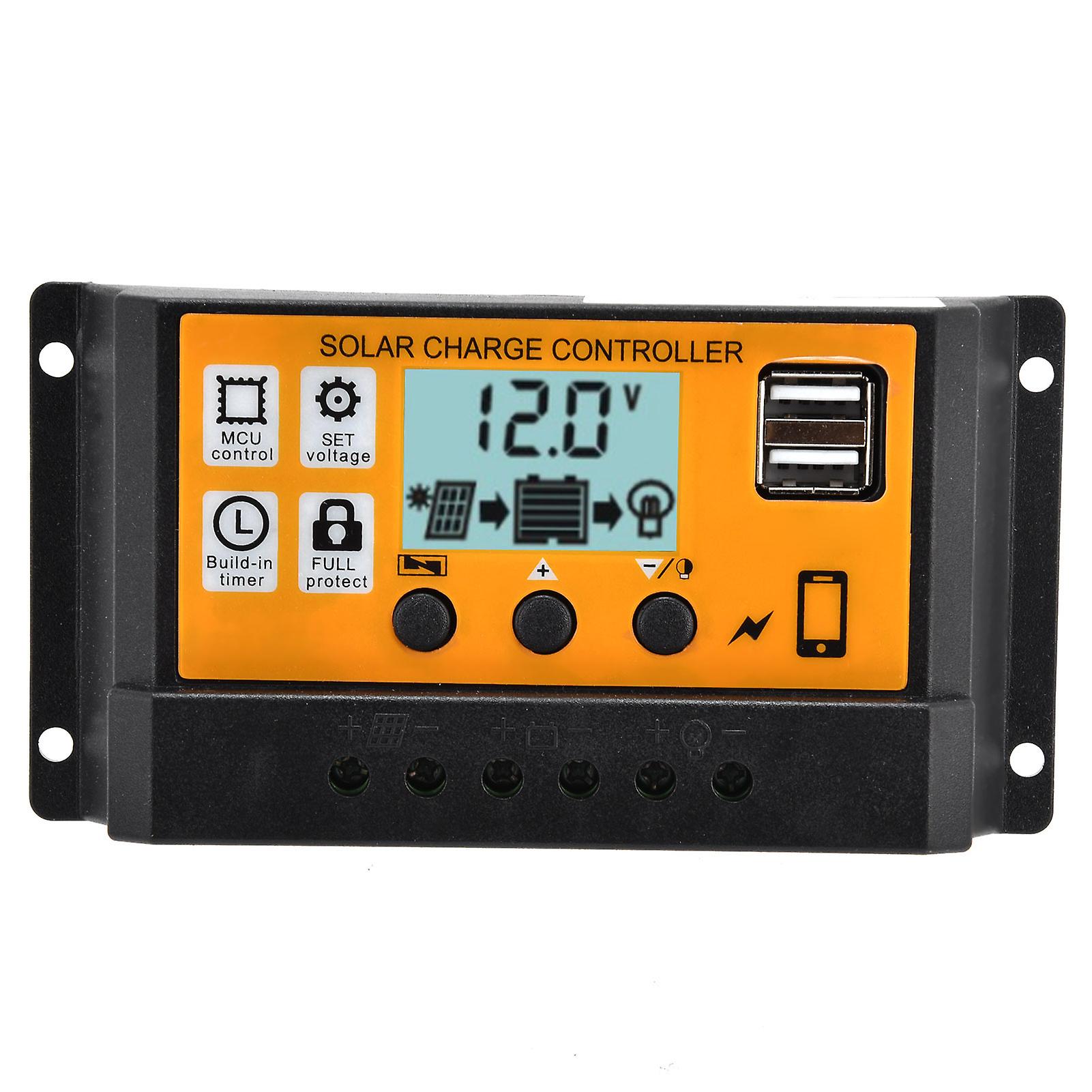 Smart Charge Controller Solar Panel Dual Usb 3stage Pwm Charging Control Regulator 12v/24v10a