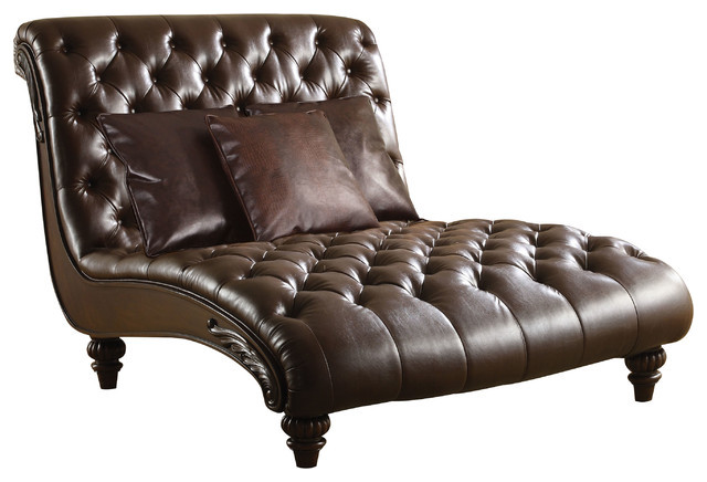 Emma Mason Signature Dale Chaise in Two Tone Brown PU   Traditional   Indoor Chaise Lounge Chairs   by Emma Mason  Houzz