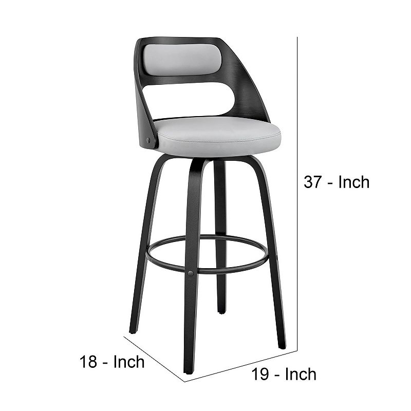 26 Inch Leatherette Barstool with Cut Out Back， Gray and Black