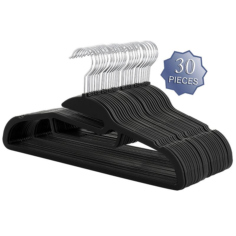 Elama Home 30 Piece Rubber Non Slip Hanger with U-Slide in Black