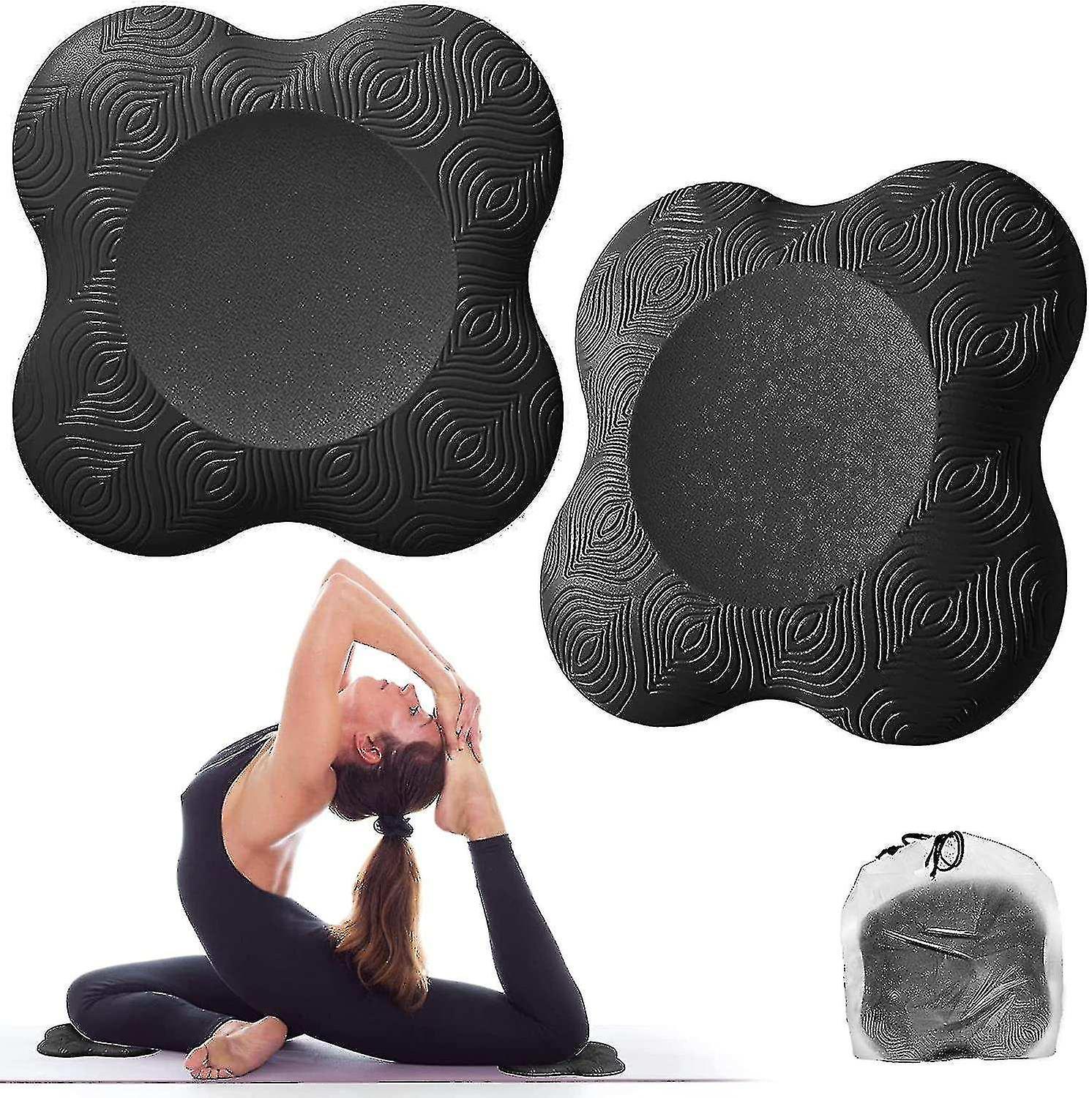 2 Pack Yoga Knee Pads， Yoga Kneeling Support Comfortable Lightweight Yoga Knee Pads， Black