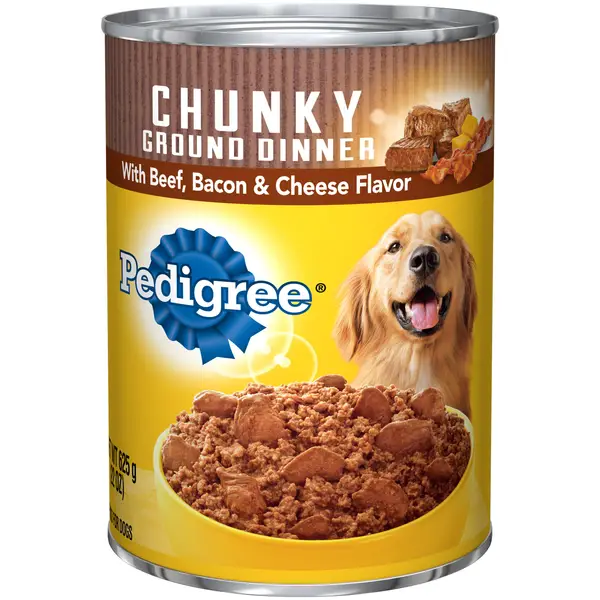 Pedigree 22 oz Chunky Ground Dinner Beef， Bacon， and Cheese Dog Food