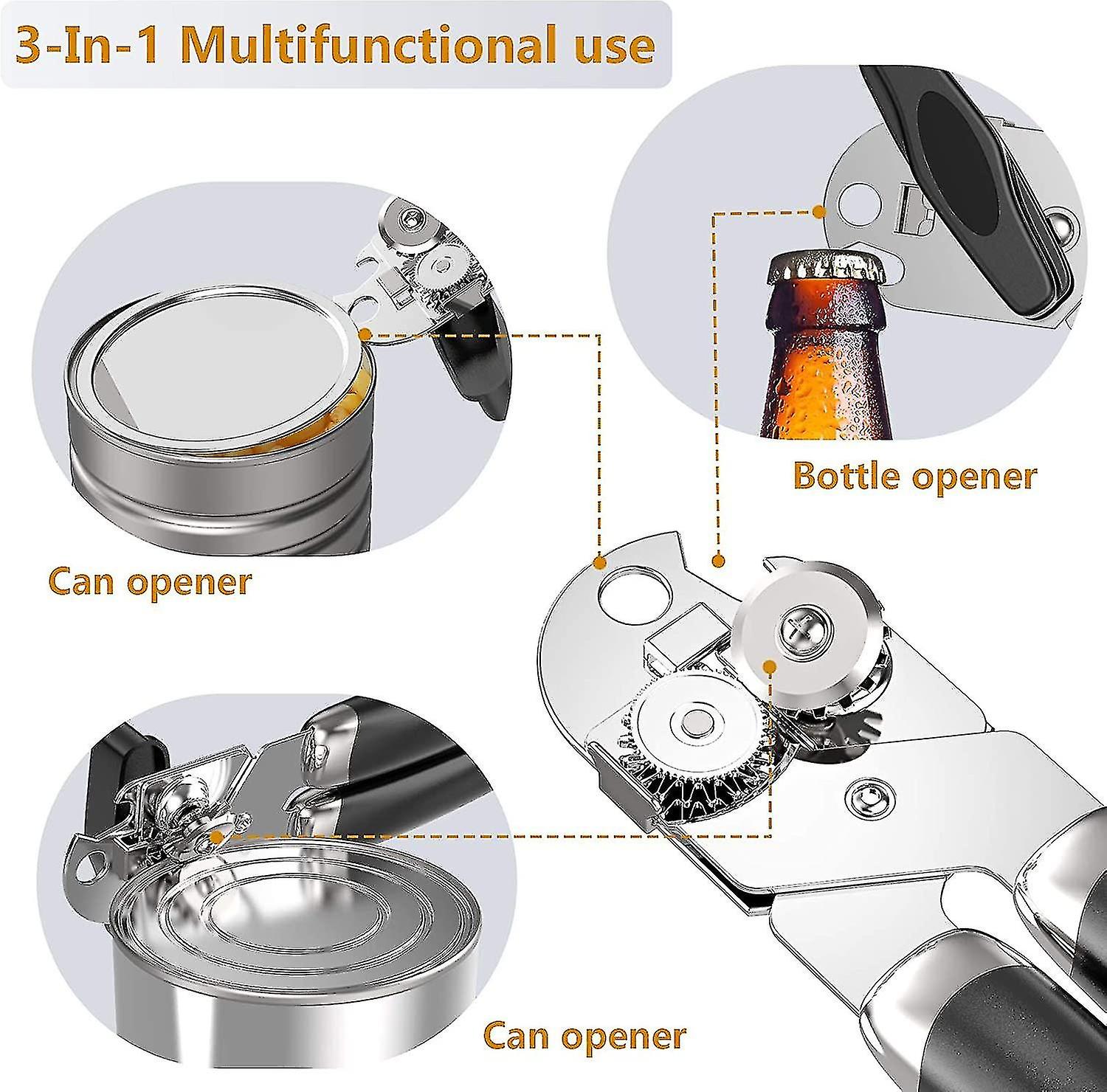 Manual Can Opener， Safety Smooth Edge Tin Opener With Non-slip Handle，beer Jar Bottle Opener