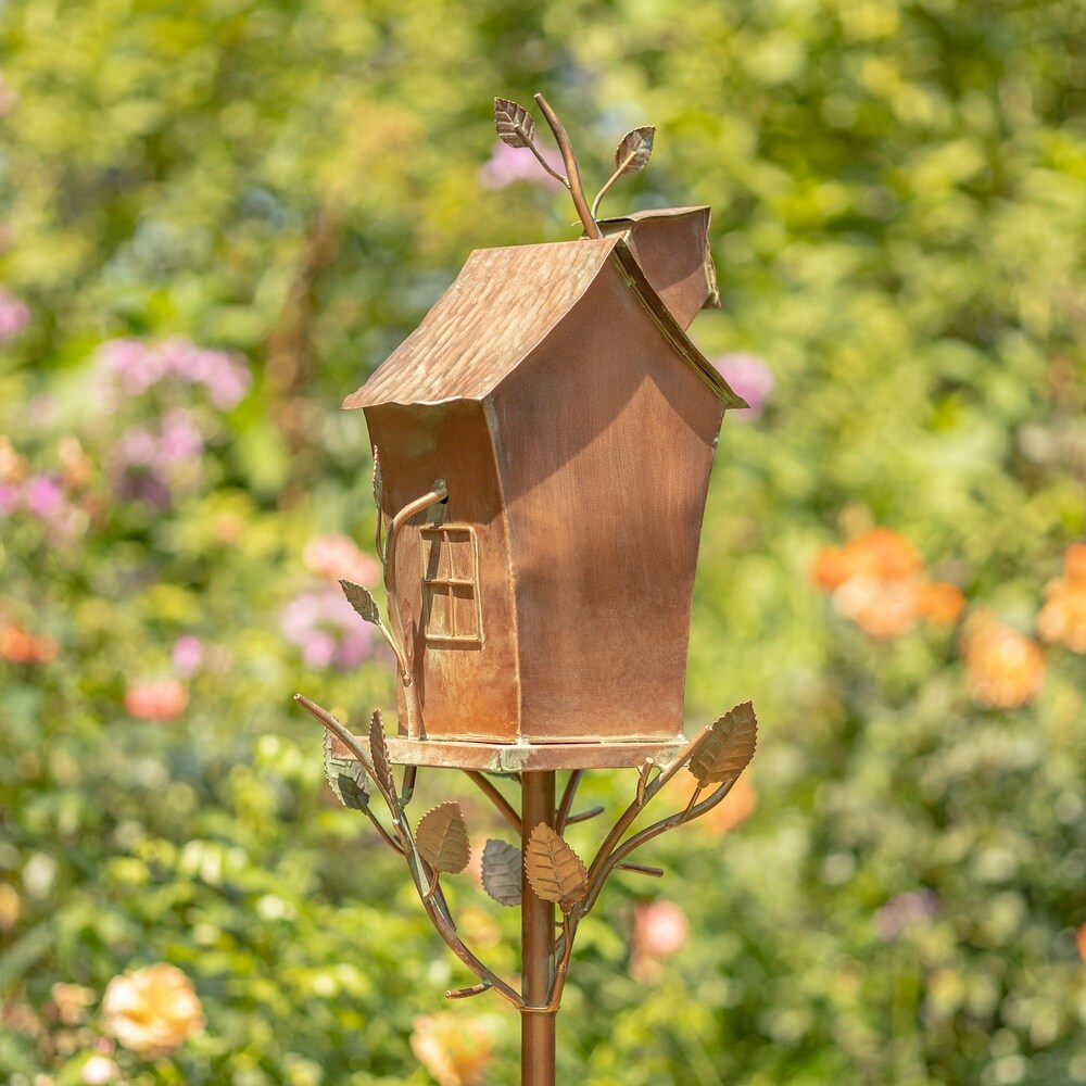 Large Bird House Stake with A Frame Roof  Copper