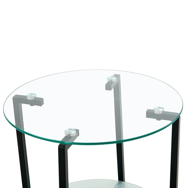 2 Layer Storage Shelf Coffee Table Set of 2 Modern Round Side Table with Tempered Glass Tabletop End Table with Metal Frame