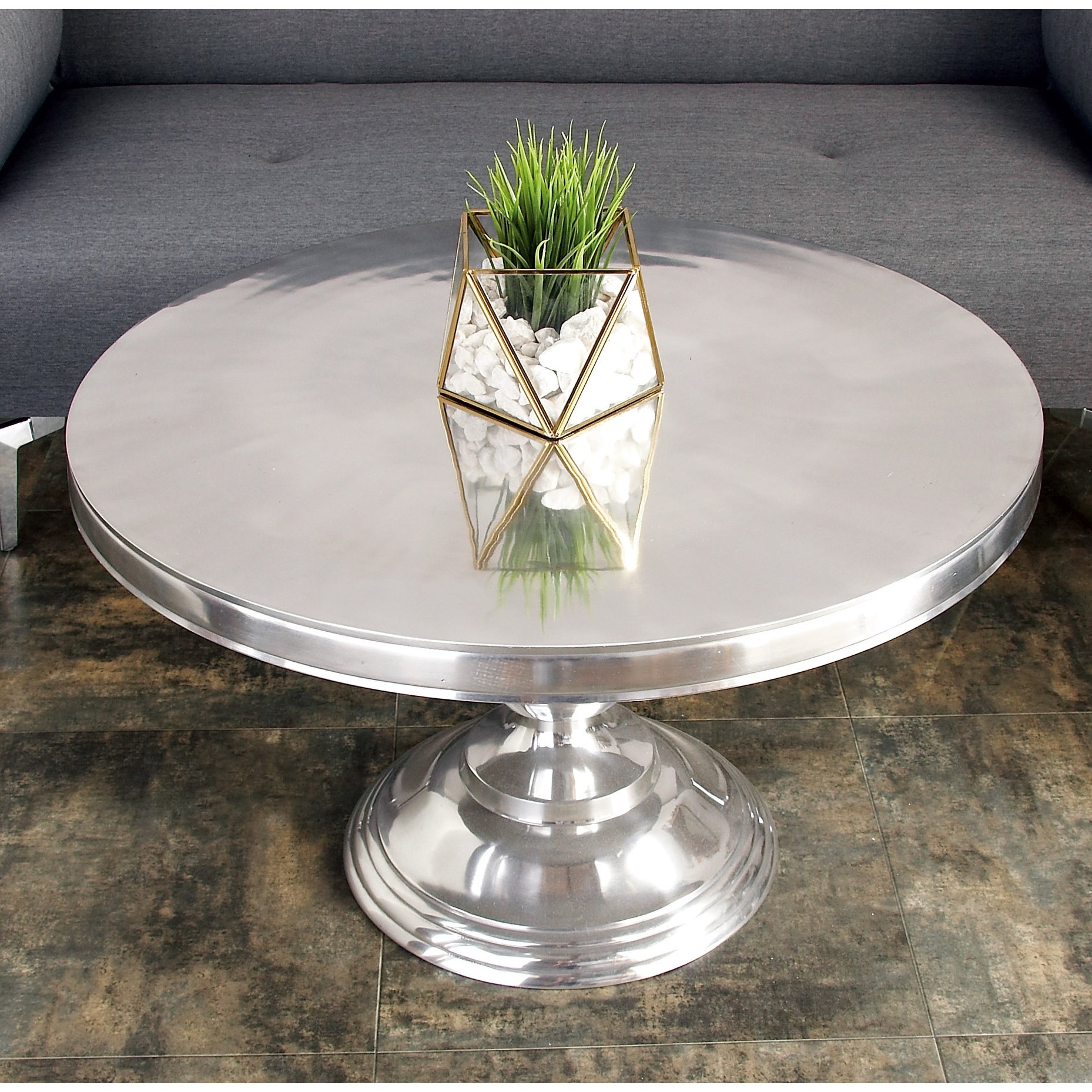 Silver Aluminum Traditional Coffee Table 19 x 30 x 30