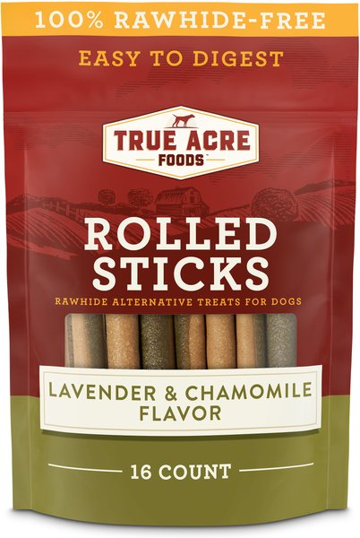 True Acre Foods Rawhide-Free Rolled Sticks Chamomile and Lavender Flavor Treats， 16 count