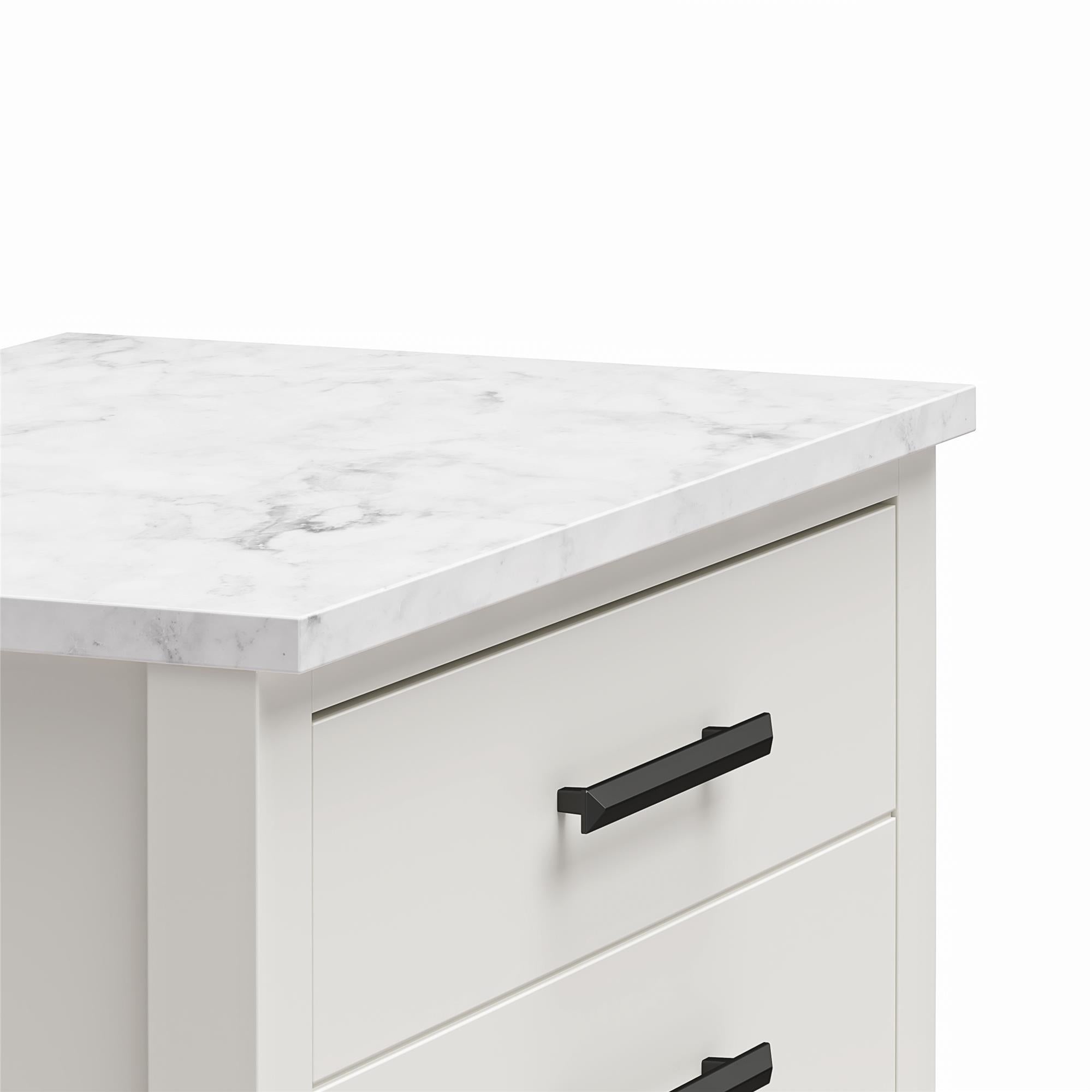 Ameriwood Home Amberleigh Nightstand, White w/ White Marble Top