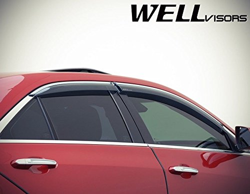 WellVisors Side Window Wind Deflector Visors - Cadillac ATS Sedan 13-up 2013 2014 2015 2016 with Chrome Trim