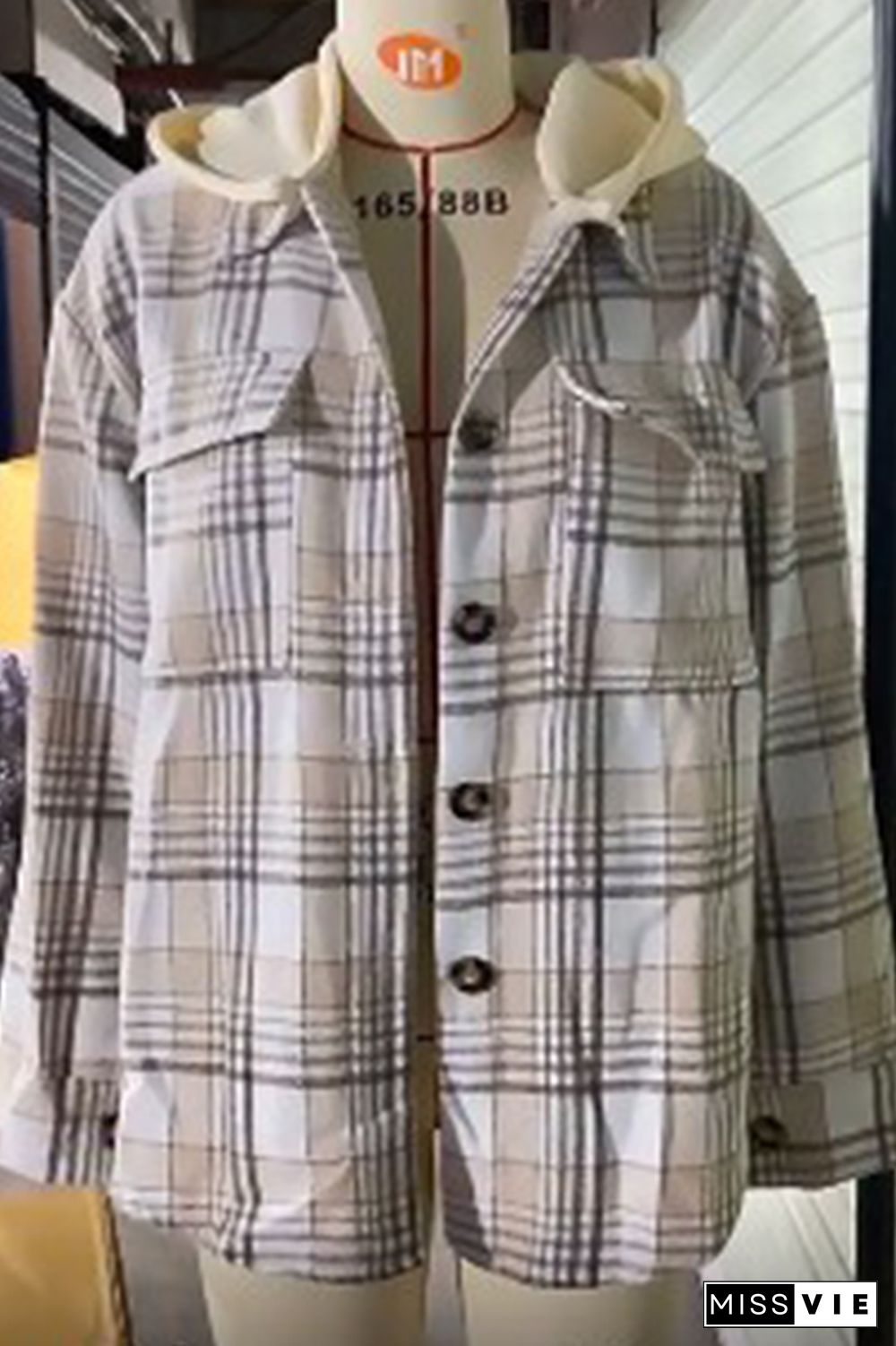 Plaid Shacket Jacket Coat with Hood Wholesale