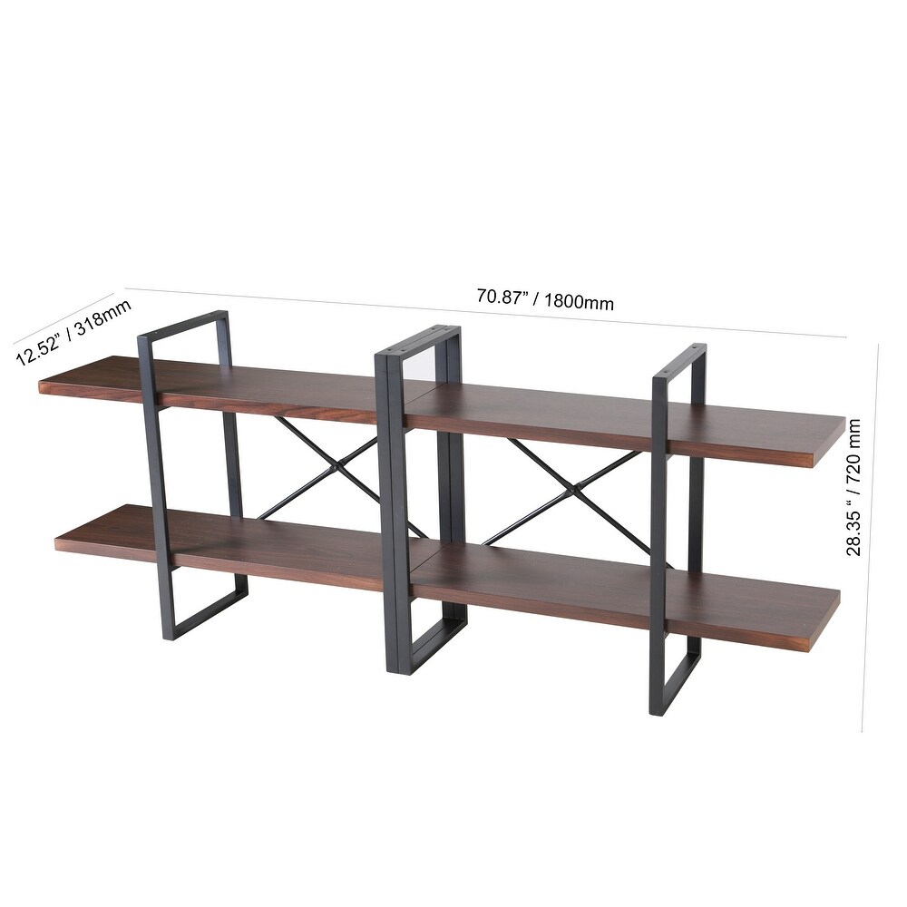 Oleg Black Walnut Adjustable Wood and Metal Display and Steel Etagere Bookcase   11.34’’ x 70.86’’ x 28.35’’