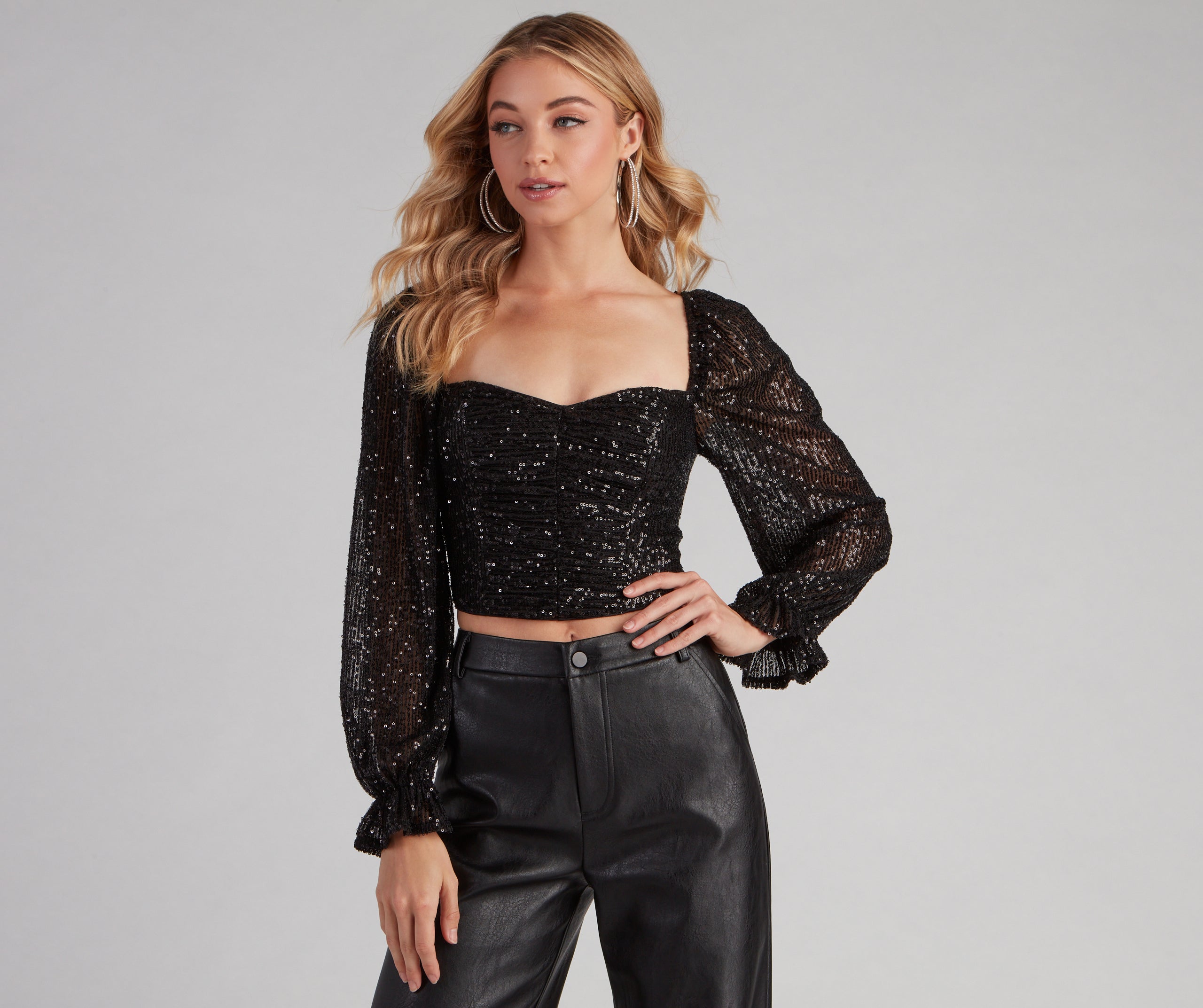 Chandelier Sequin Long Sleeve Crop Top