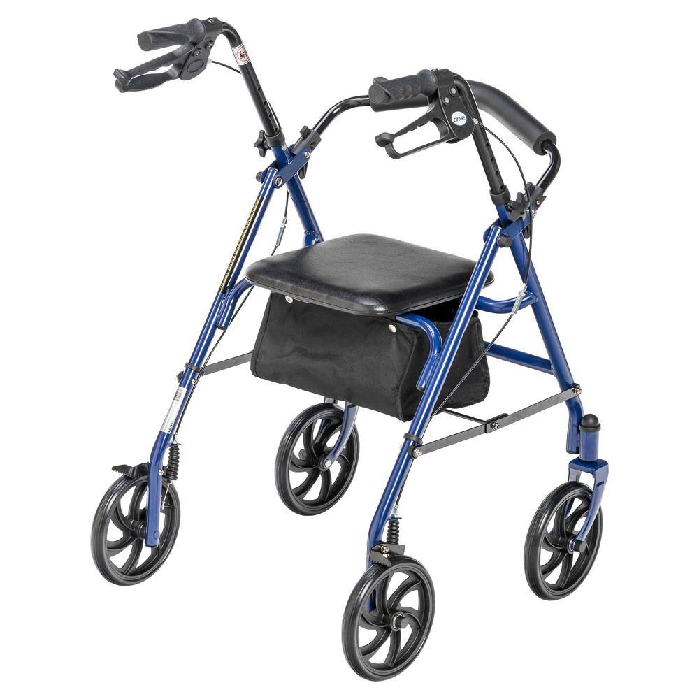 Drive Medical Four Wheel Rollator Rolling Walker with Fold Up Removable Back Support Blue 10257bl-1