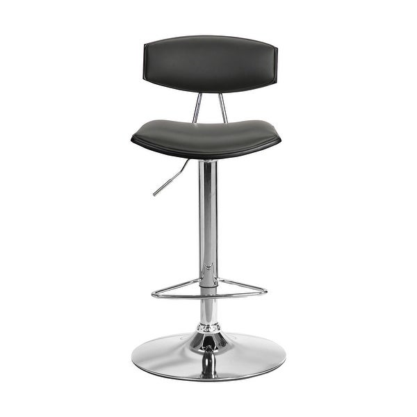 34 Inch Vegan Faux Leather Adjustable Barstool， Swivel， Metal Base， Black