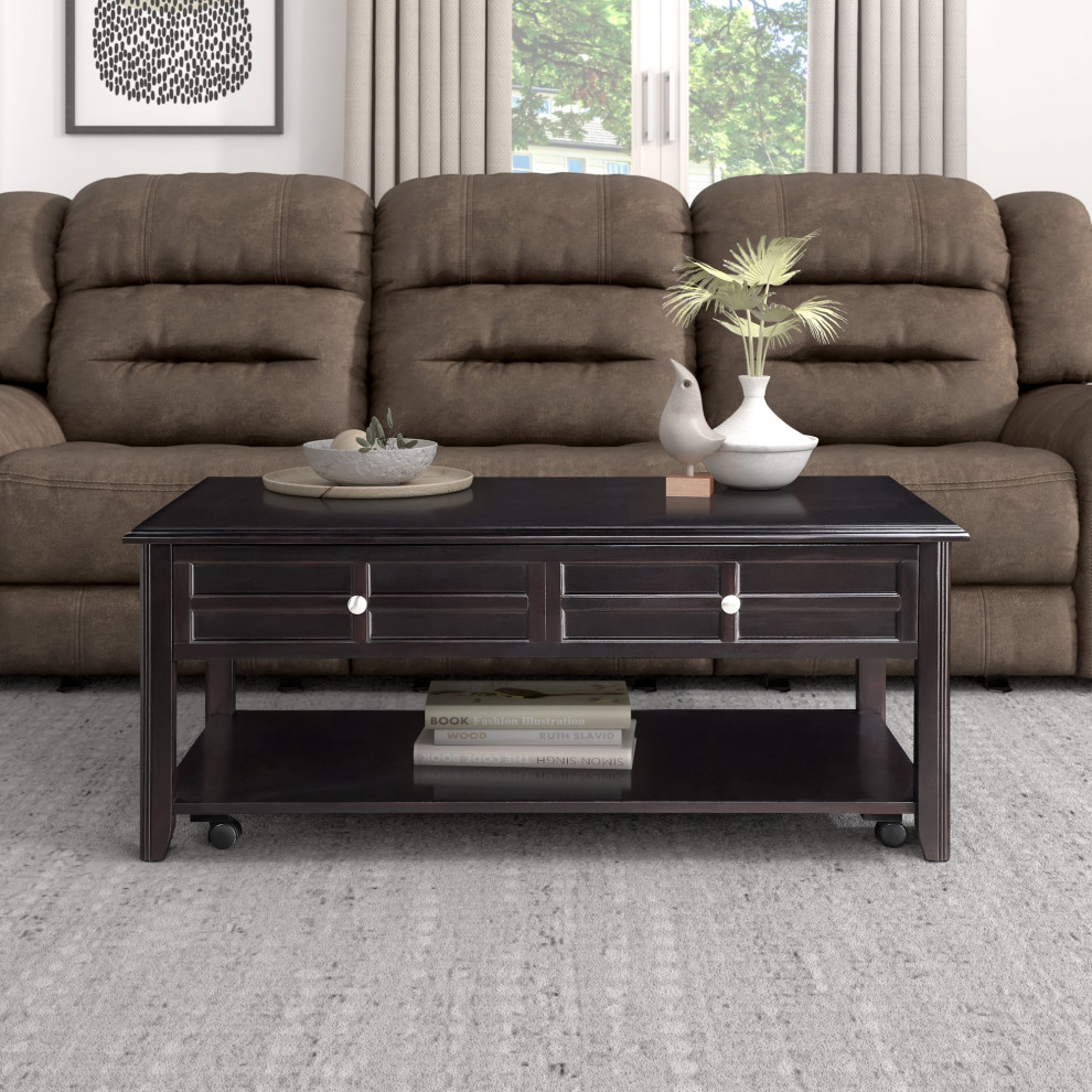 Unique Coffee Table  Lift Top and Decorative Drawer With Chrome Knobs  Espresso   Transitional   Coffee Tables   by Declusia  Houzz