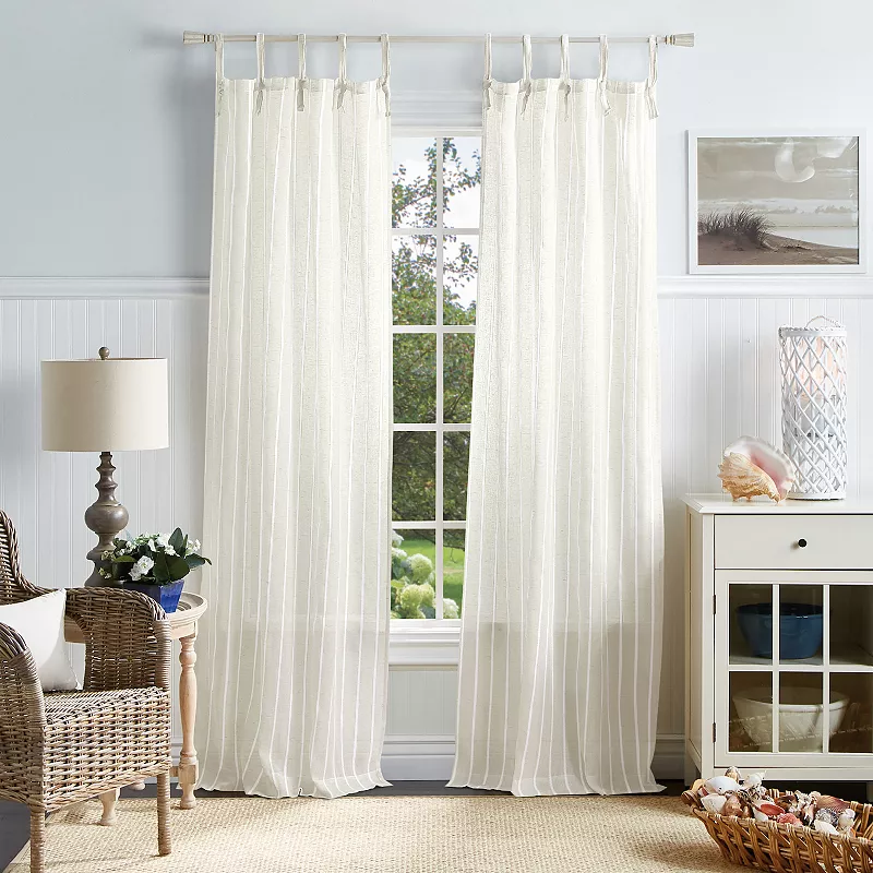 Martha Stewart Laguna Stripe Tie Tab 2 Window Curtain Panels