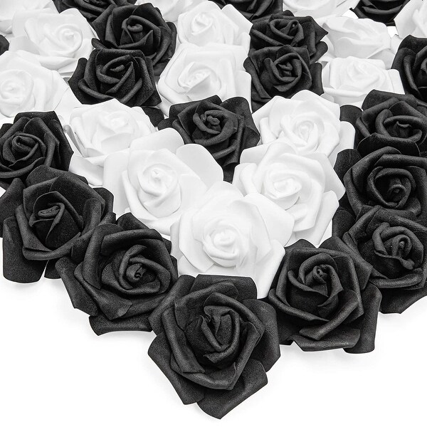 100 Pack 3 Black White Artificial Rose Fake Flower Heads for Flower Décor