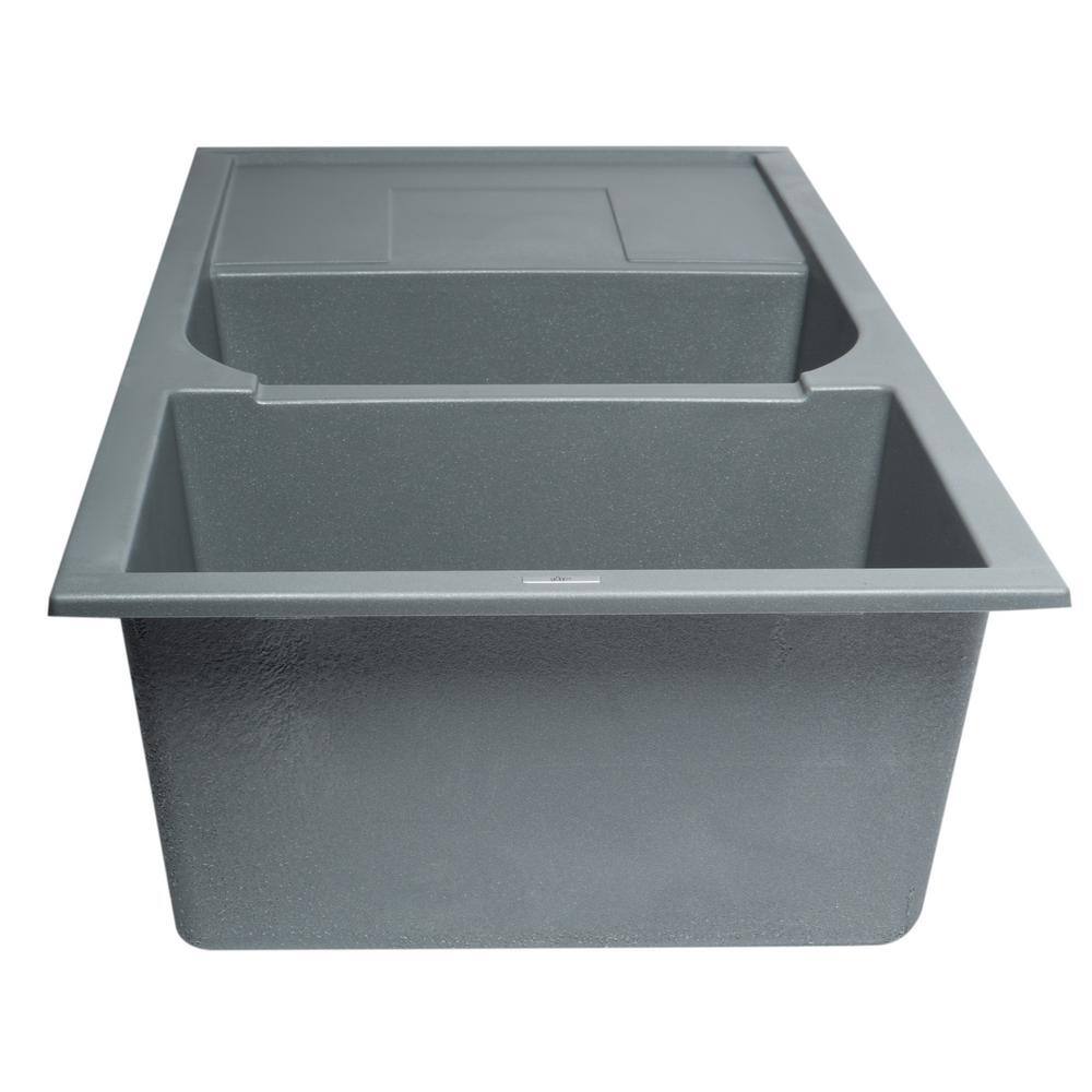 ALFI BRAND Drop-In Granite Composite 45.75 in. 5050 Double Bowl Kitchen Sink in Titanium AB4620DI-T