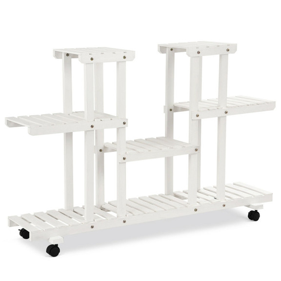 Costway 38497150 4 Tier Wood Casters Rolling Shelf...