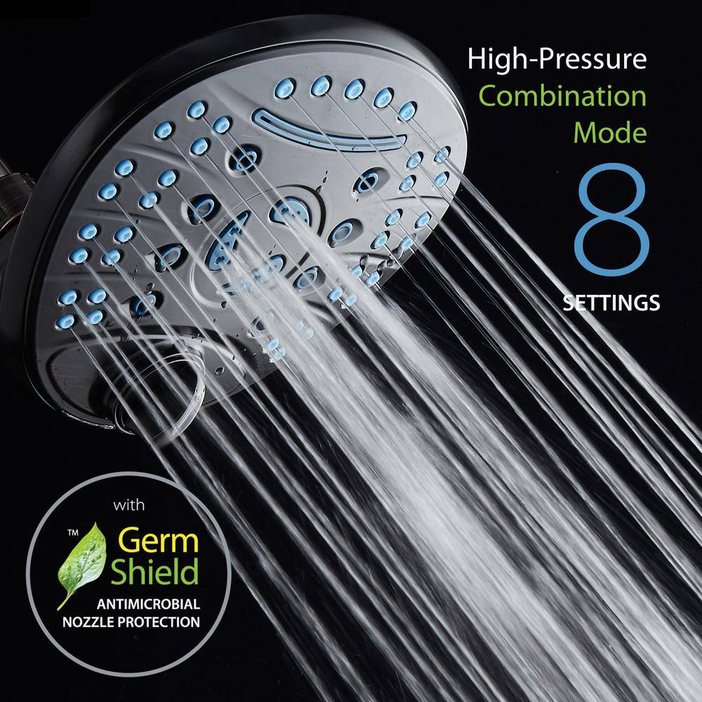 AQUACARE 8-Spray Patterns 7 in. Single Wall Mount Fixed Shower Head Anti-microbial Waterfall in Oil Rubbed Bronze 43333