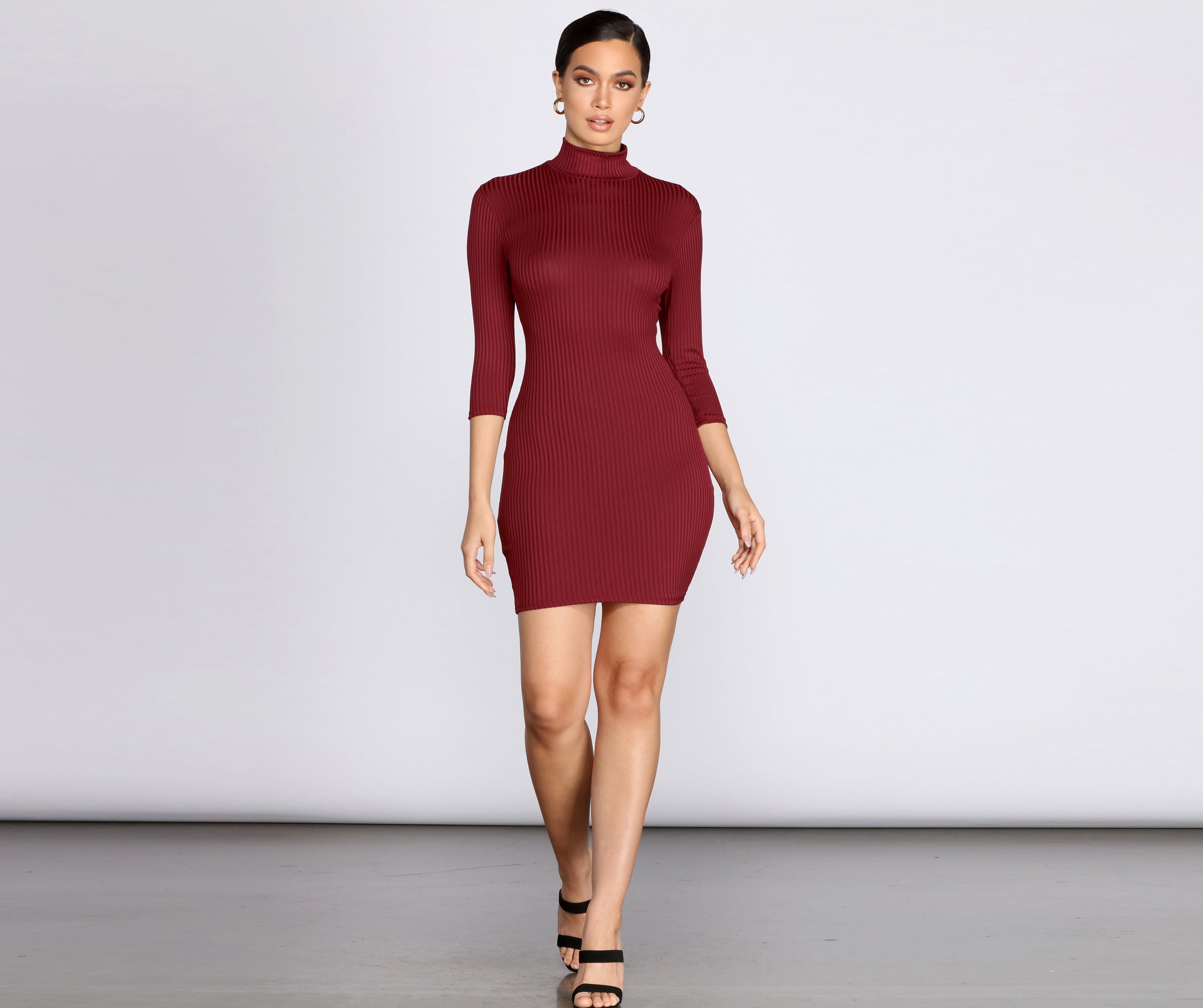 Ribbed Knit Turtleneck Mini Dress