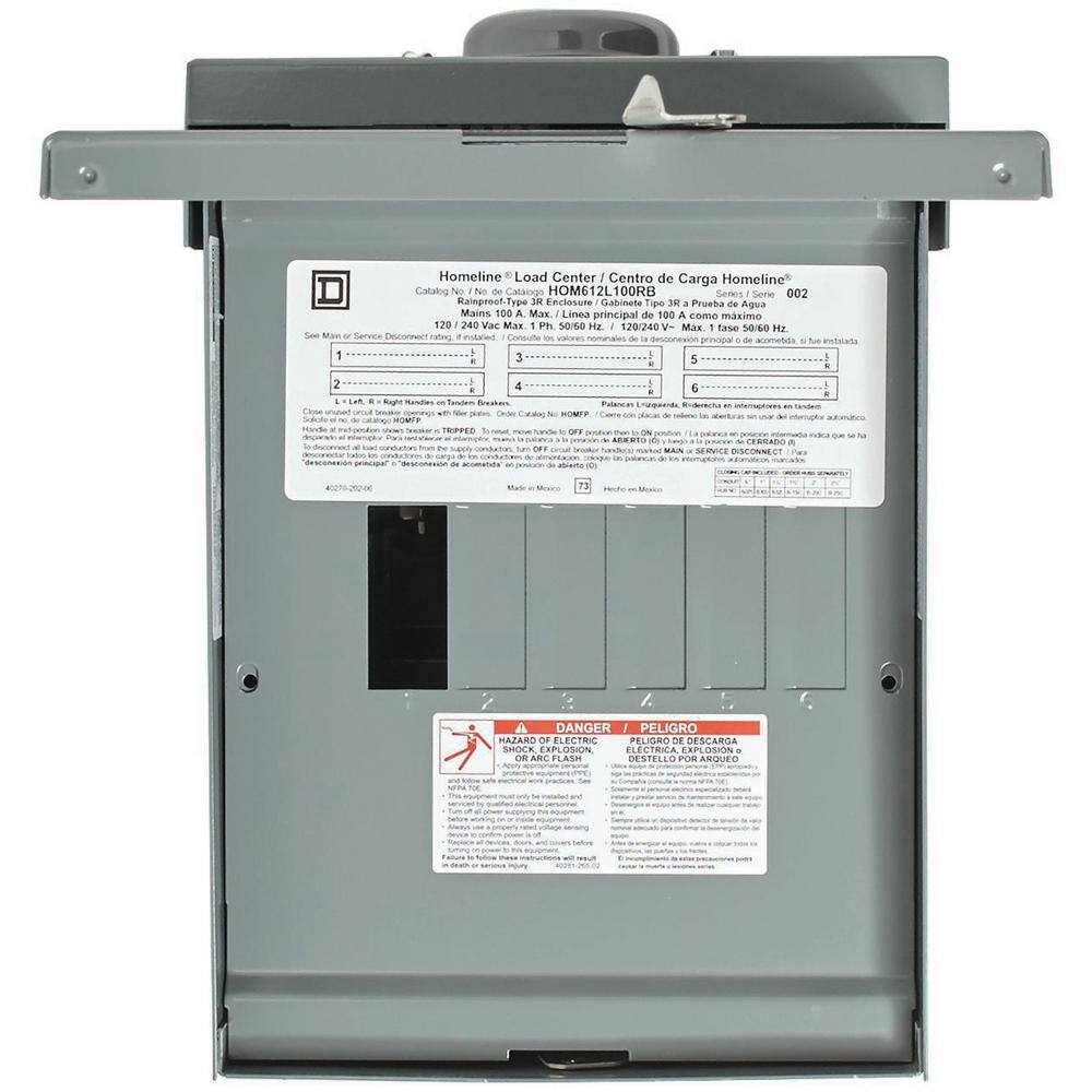 Square D Homeline 100 Amp 6-Space 12-Circuit Outdoor Main Lug Load Center(HOM612L100RBCP) HOM612L100RBCP