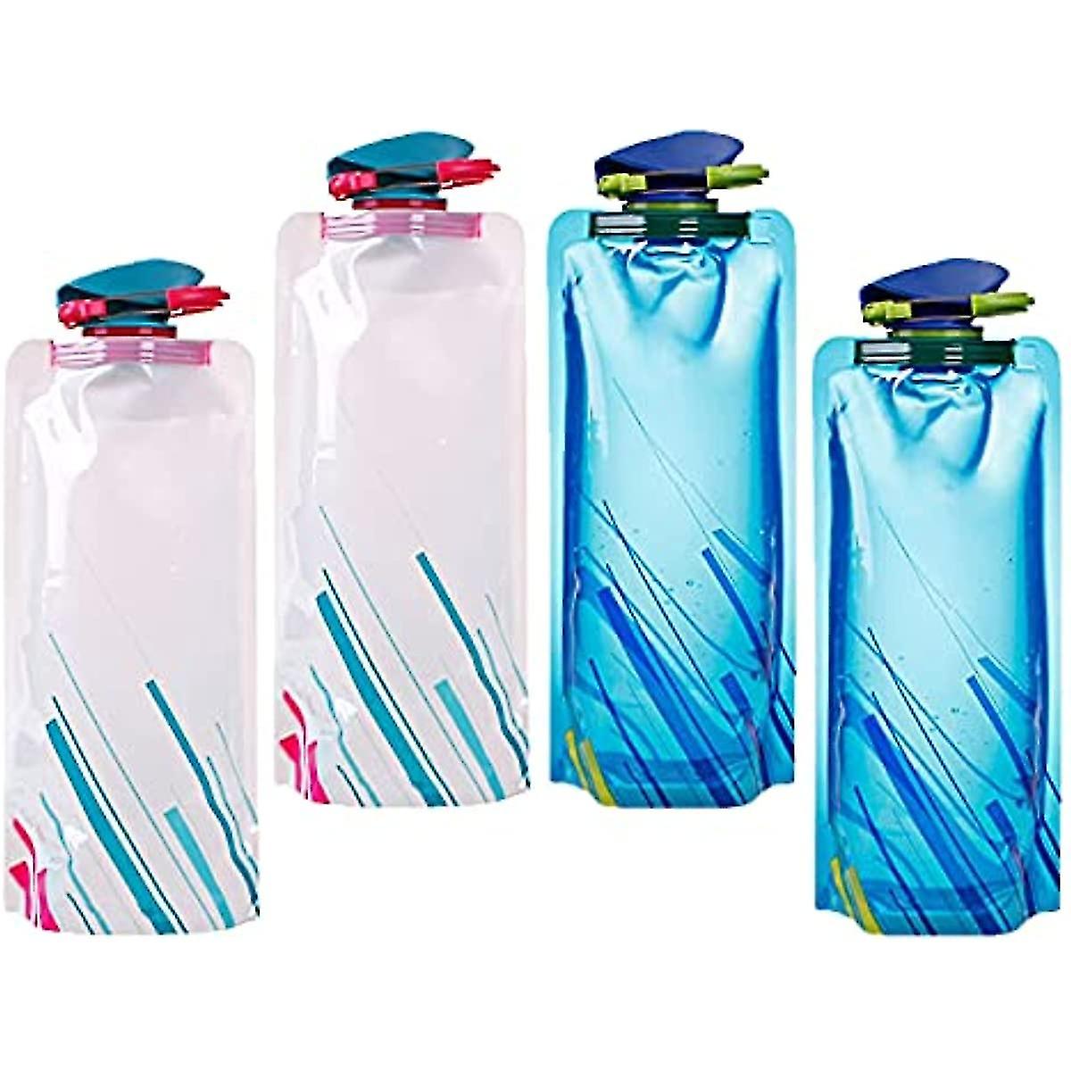 4pcs Foldable Water Bottle 700ml Portable Collapsible Water Pouch Reusable Soft Flask Water Bag For Outdoor Sports Hiking Travel Cycling