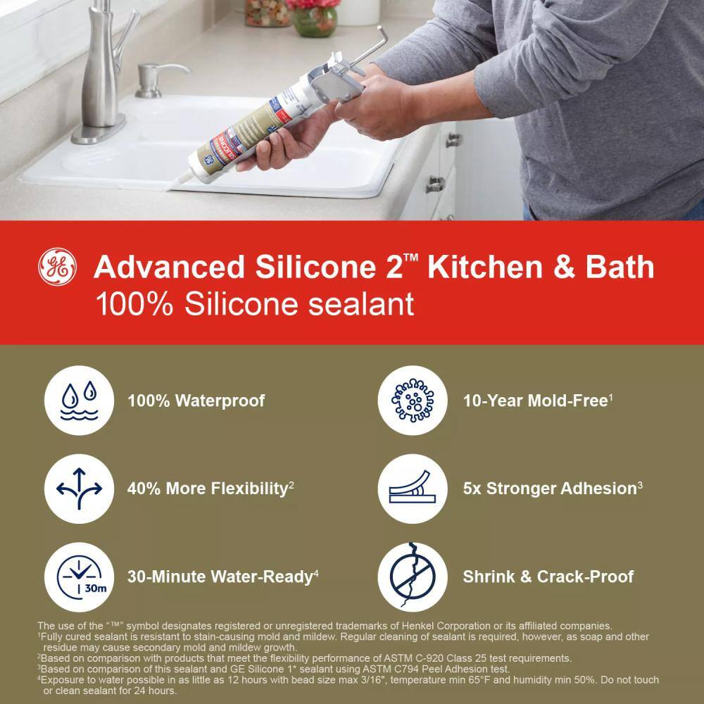 GE Advanced Silicone 2 2.8 oz. Clear Kitchen and Bath Caulk 2709136