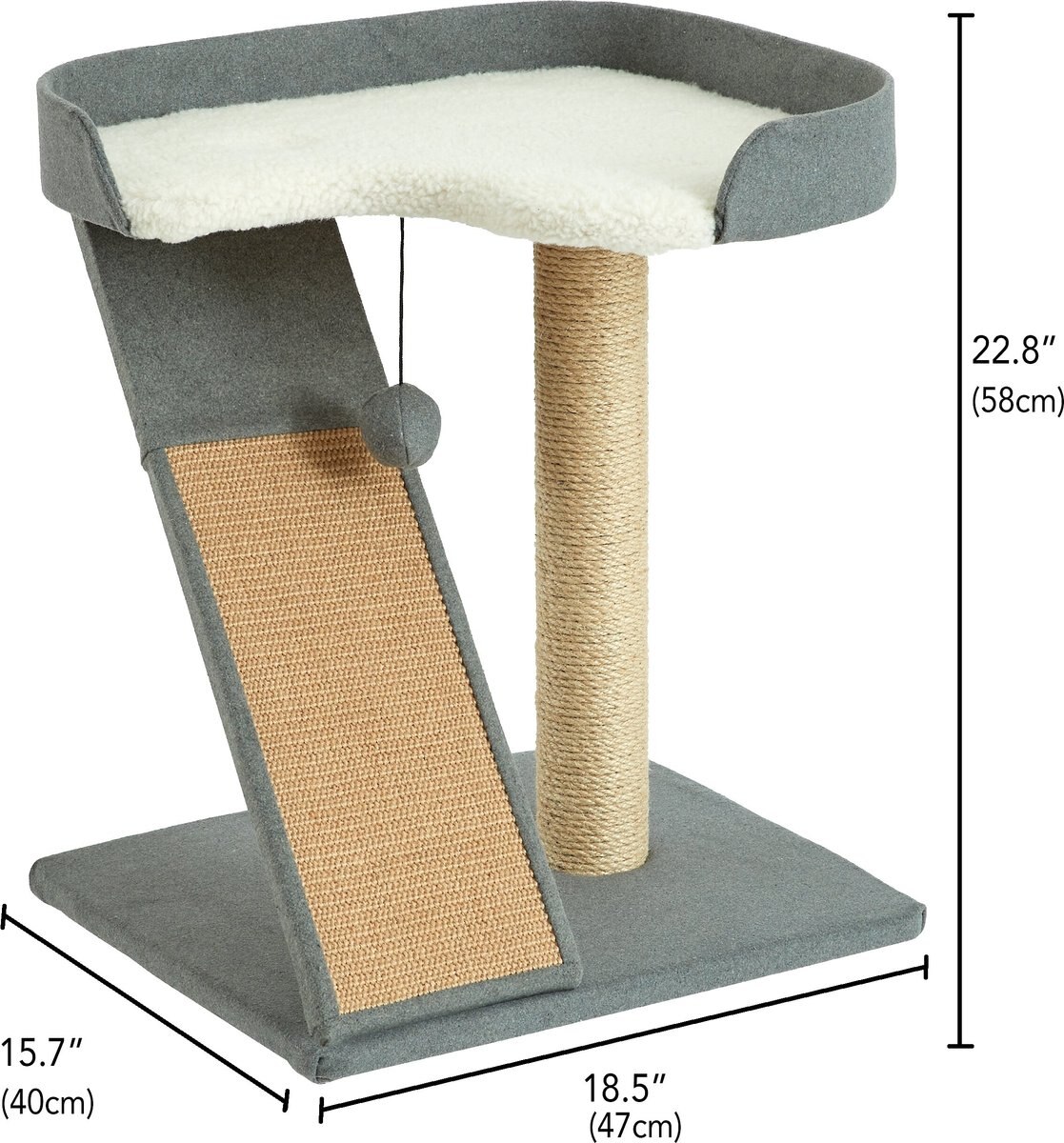 Two By Two The Bonzai Play 'N Perch 22.8-in Felt Cat Perch， Grey