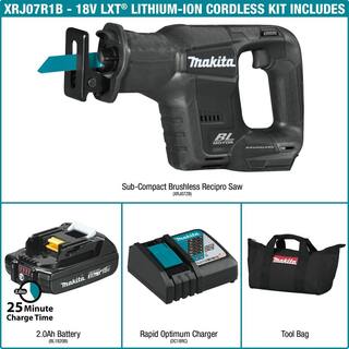 Makita 18V LXT Sub-Compact Lithium-Ion Brushless Cordless Recipro Saw Kit (2.0 Ah) XRJ07R1B