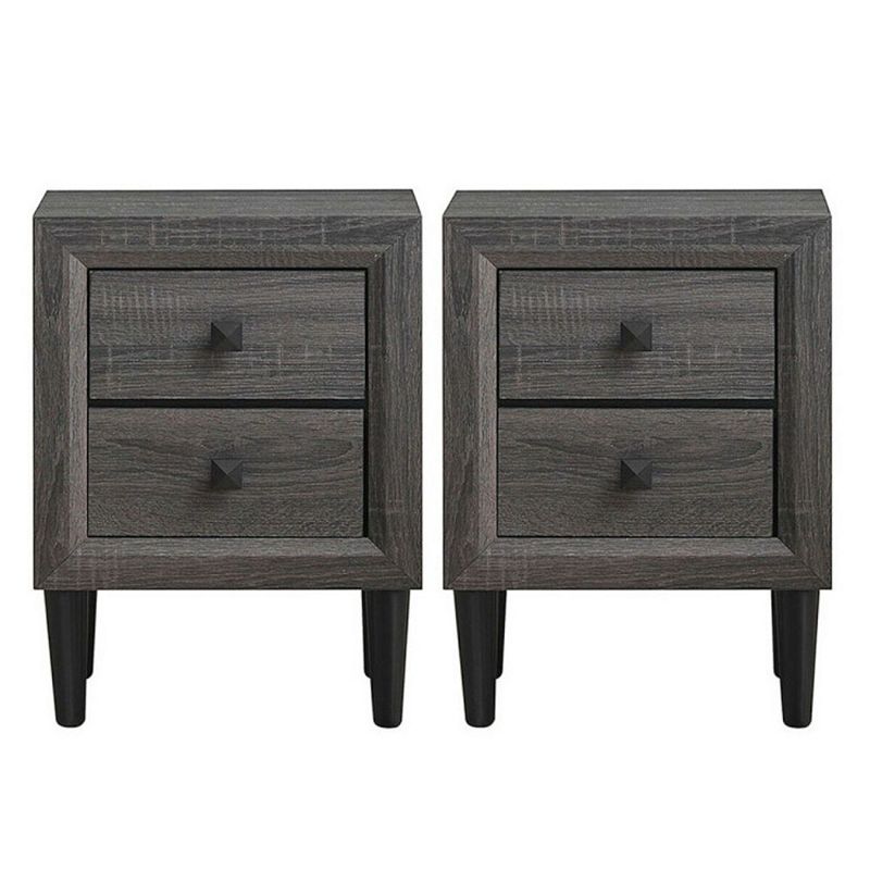 Hivago 2 Pieces Multipurpose Retro Nightstand Set with 2 Drawers