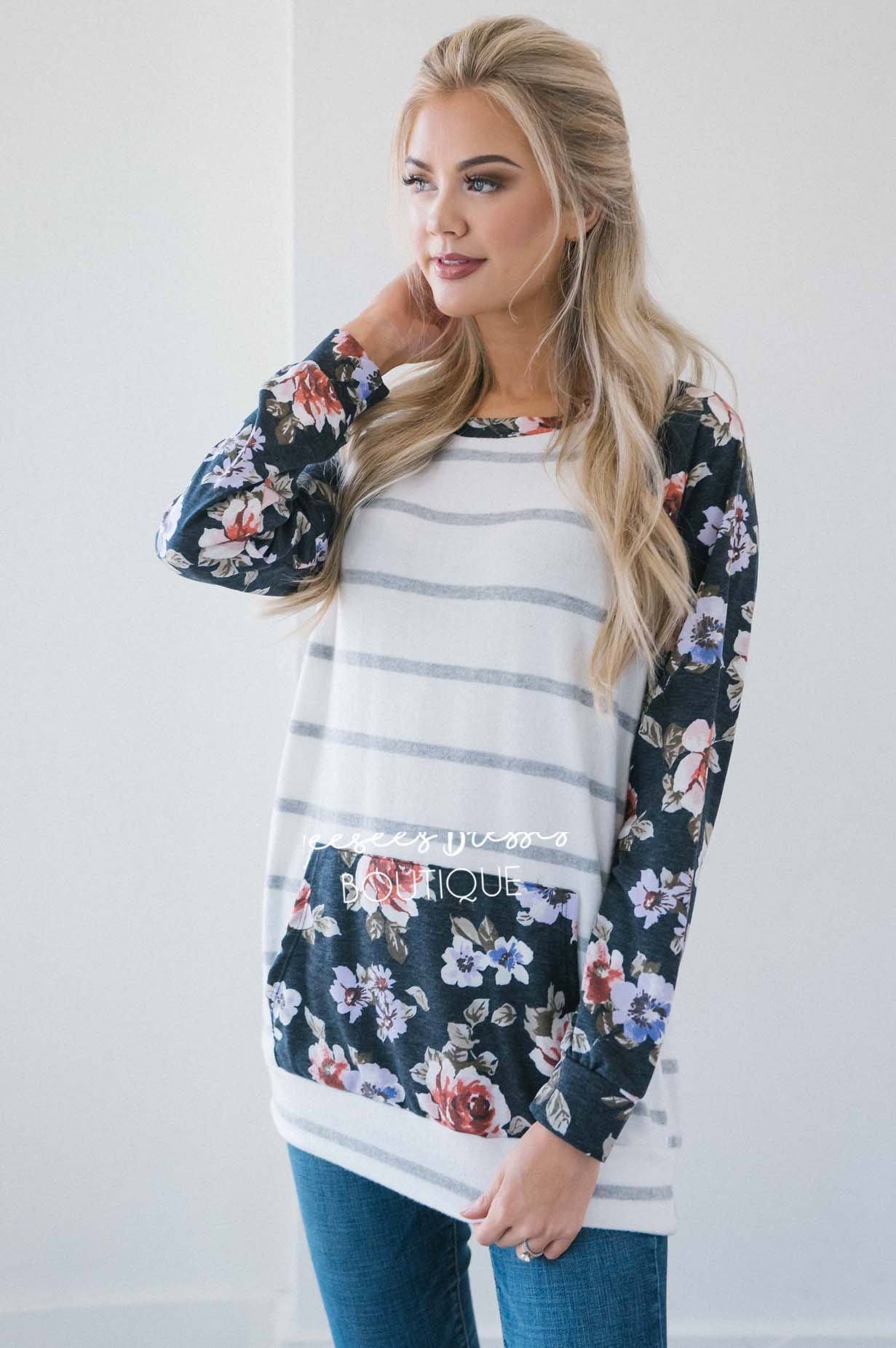 Sweater Weather Floral & Stripes Sweater