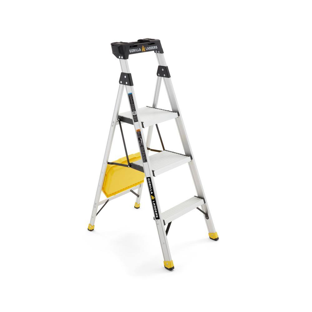 Gorilla Ladders 4 .5 ft. Aluminum Dual Platform Step Ladder with Project Bucket ( 9 ft. Reach ) 250 lbs. Capacity Type I Duty Rating GLA-4XB